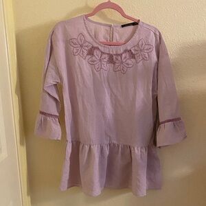 NWOT Doe & Rae Lavender Striped Floral Blouse, Size S